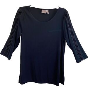 Easywear By Chico’s 3/4 Ladder Sleeve Top Black Size 1 (Medium/8)